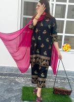 Rayon Black Traditional Wear Foil Print Readymade Kurti Set